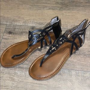 Black with gold studs sandals with zipper